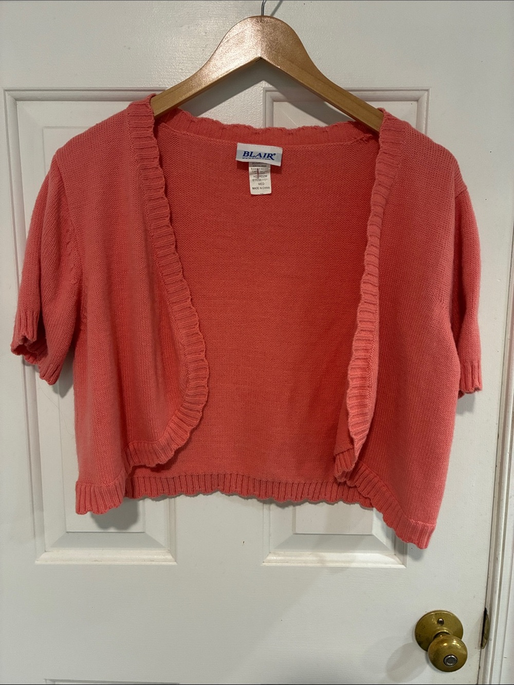Blair Coral Ruffle-Trim Cropped Open Cardigan